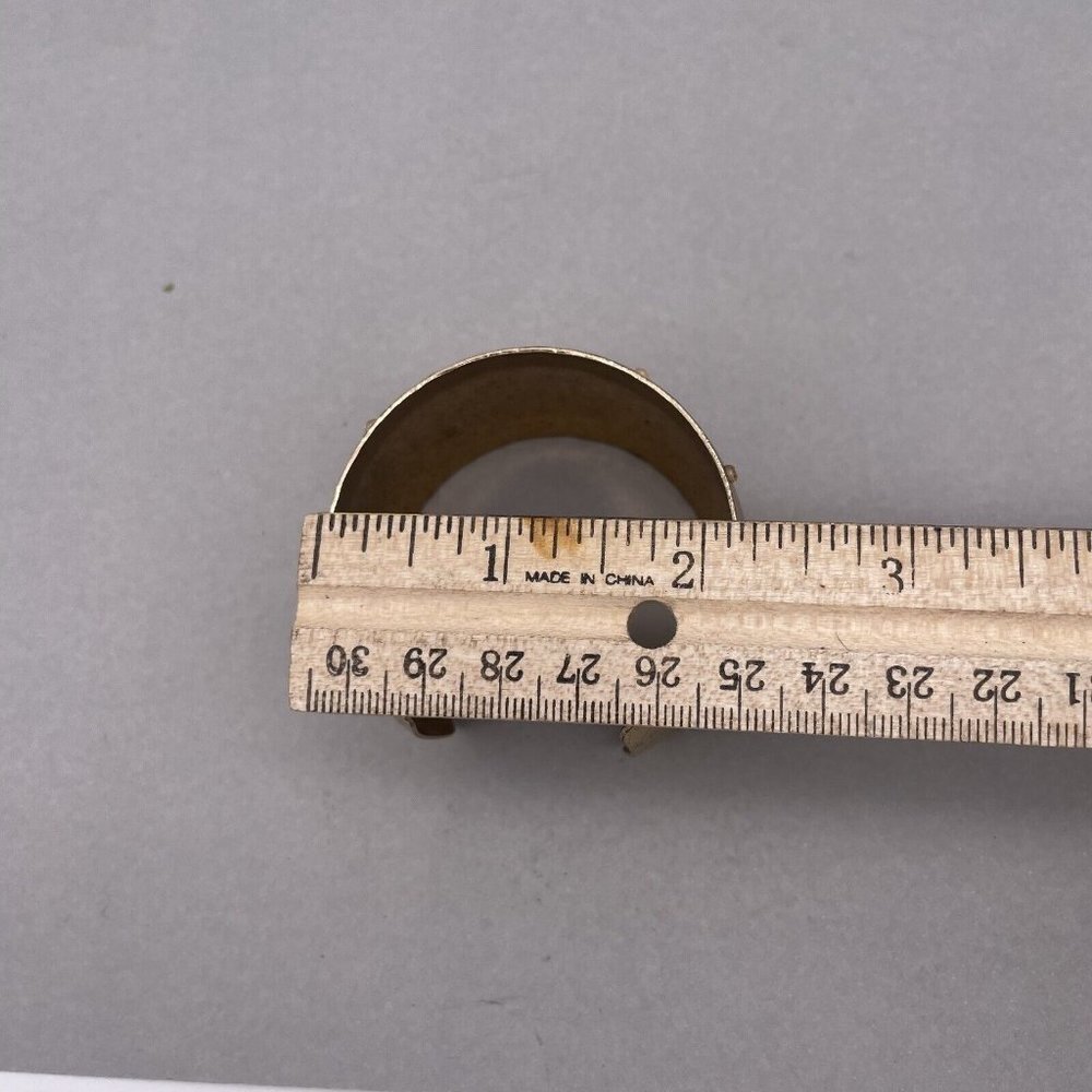 Textured Floral Rhinestone Wide Bangle Bracelet Gold Tone - Picture 7 of 8